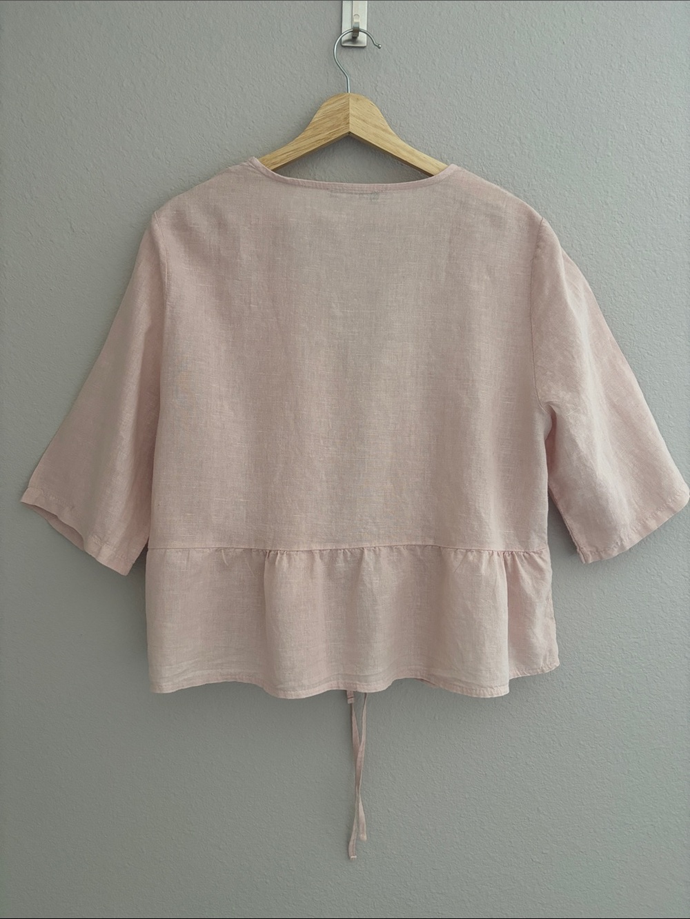 Francesca Bettini Pale Blush Tie-Front Peplum Blouse Linen Blend Italy Size L - Picture 2 of 11